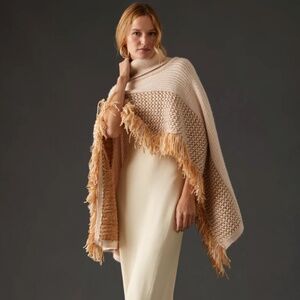 Anthropologie Cream and Tan Poncho
